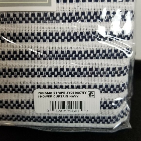 Peri Home Panama Stripe 72-Inch Square Shower Curtain in White/Navy -NEW in Pkg. - Picture 3 of 5